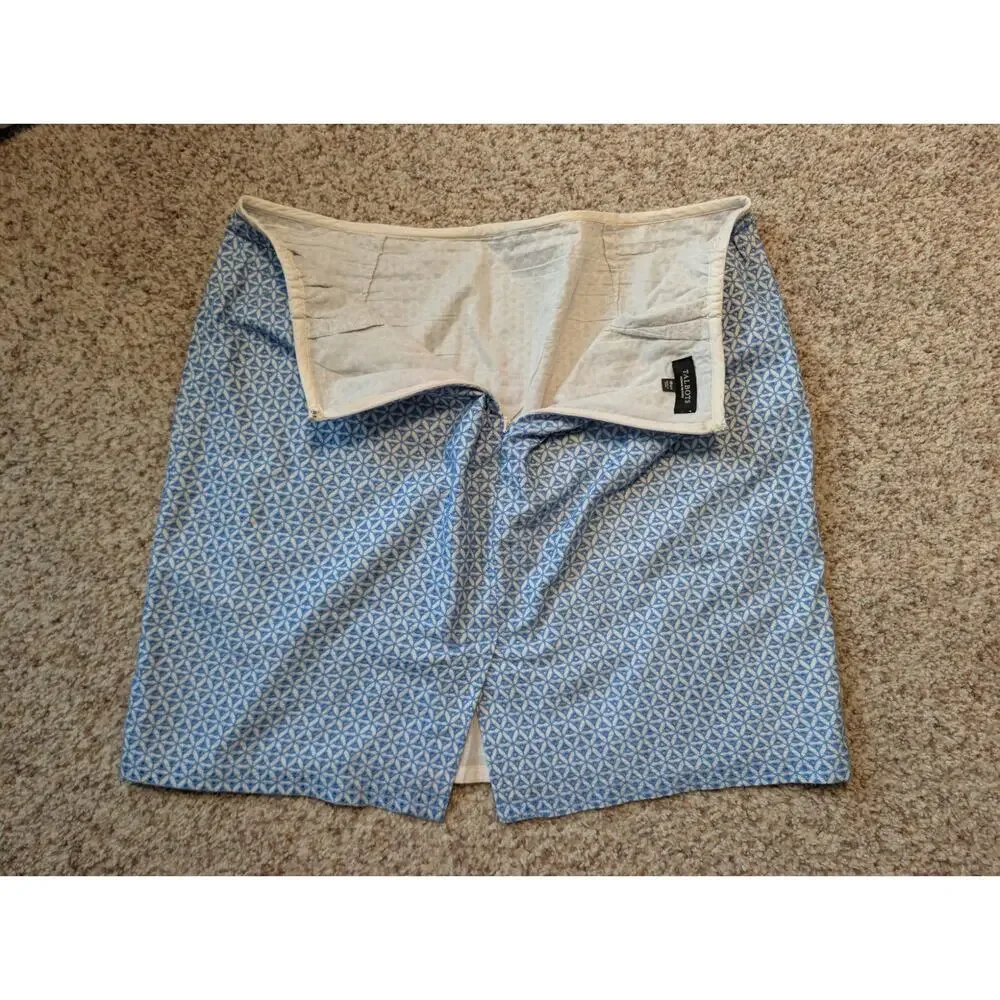 Talbots Woman Petite Size 18WP Blue Geometric Embroidered Cotton Pencil Skirt